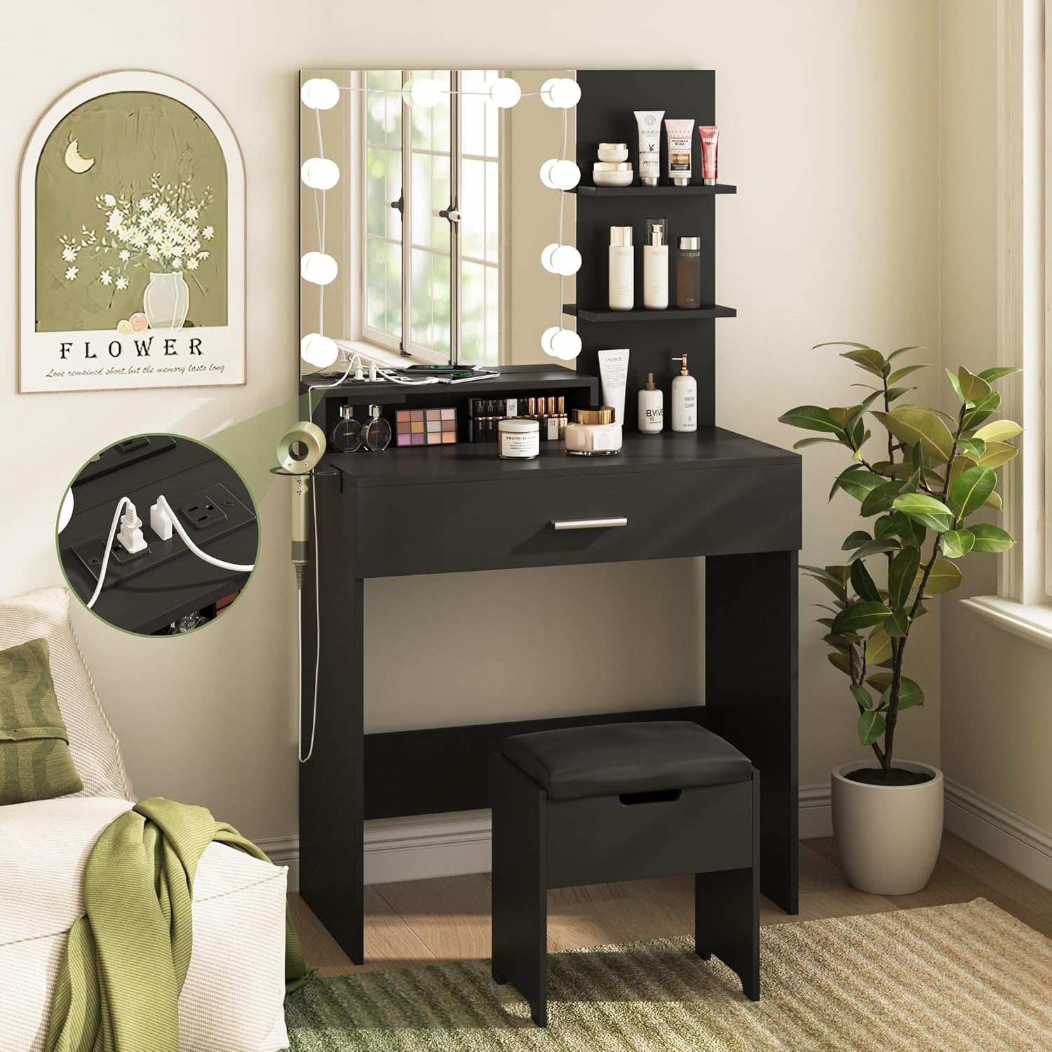 Vabches Lighted Makeup Vanity - Ultimate Storage & Illumination!