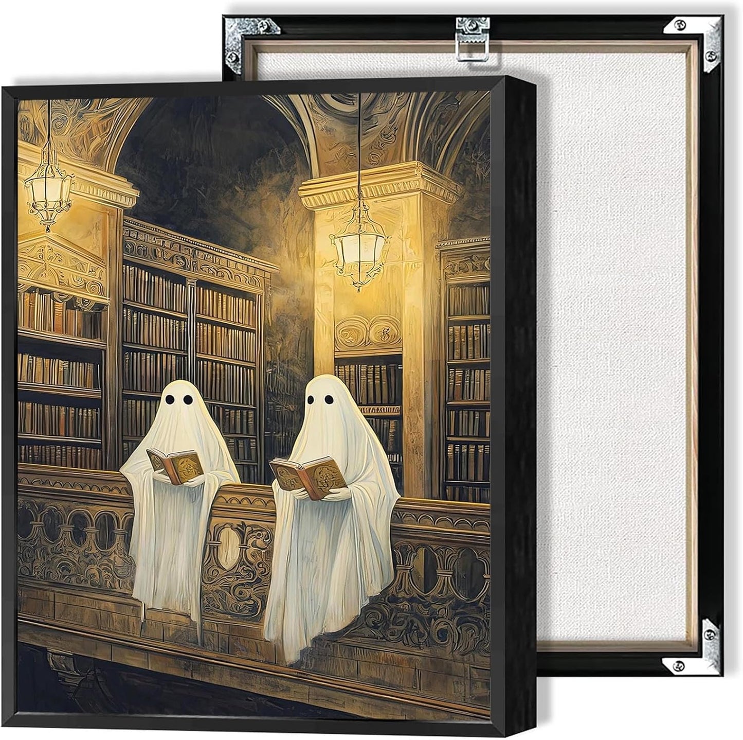 Retro Halloween Ghost Library Wall Art for Unique Home Decor
