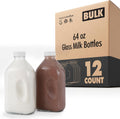 Glass Half Gallon Milk Bottle 12 Pack with Lids - Reusable Jugs