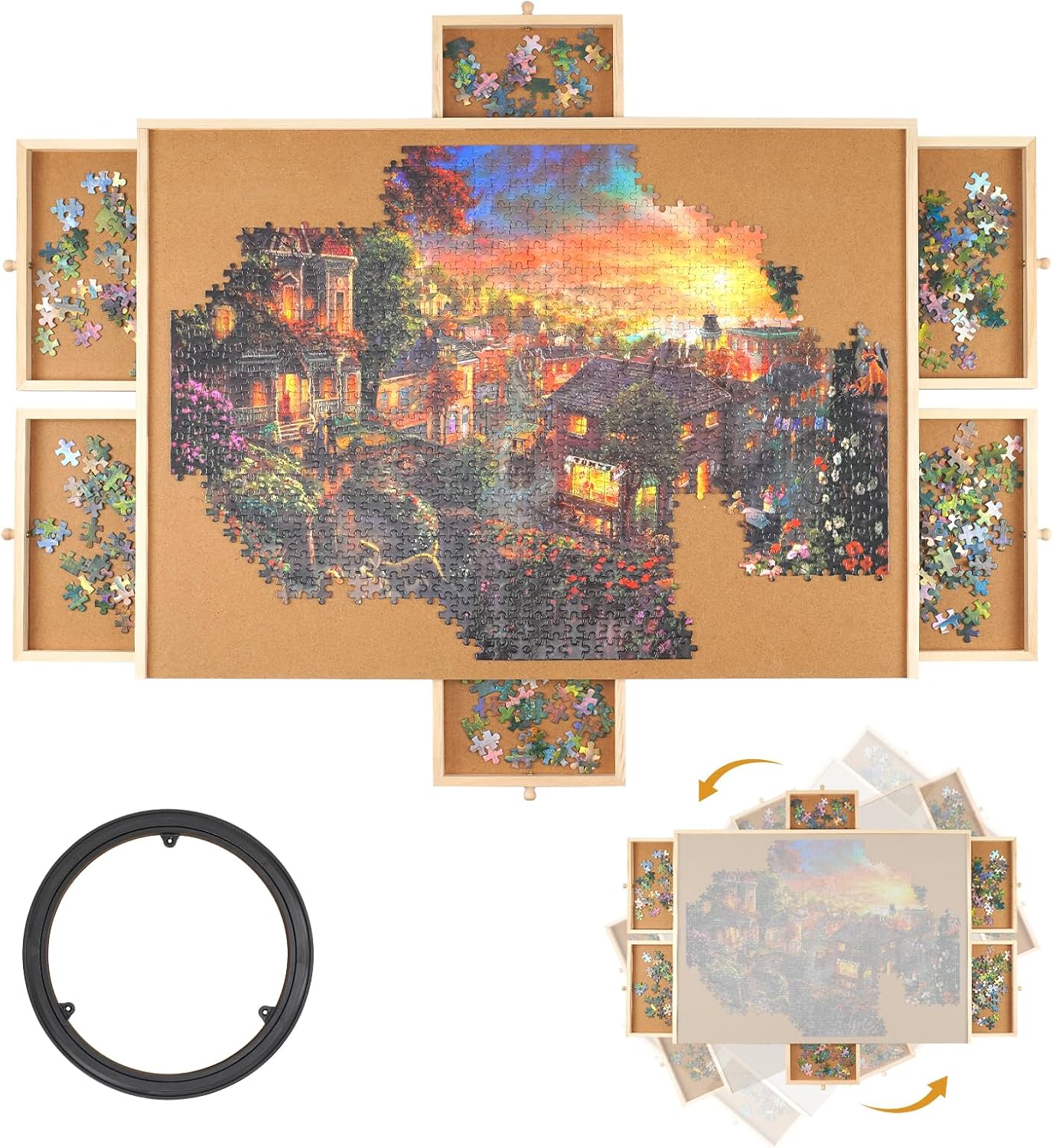1000 Piece Rotating Puzzle Board with Drawers for Adults