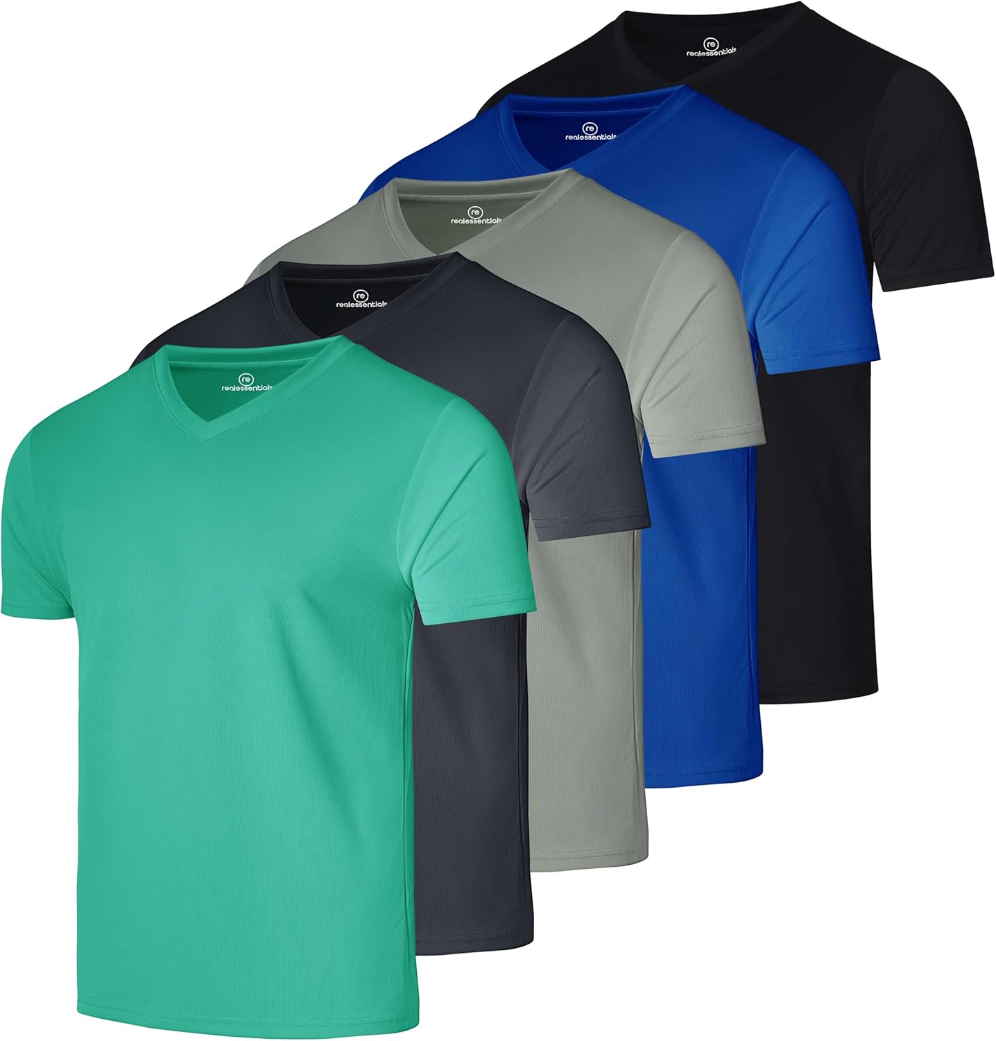 Real Essentials Men's Mesh Quick Dry V-Neck T-Shirt 5 Pack