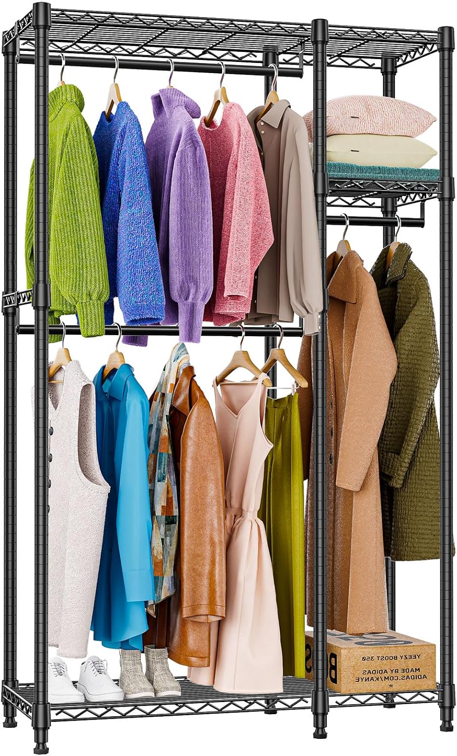 Heavy Duty Rolling Garment Rack with Adjustable Shelves and Rod
