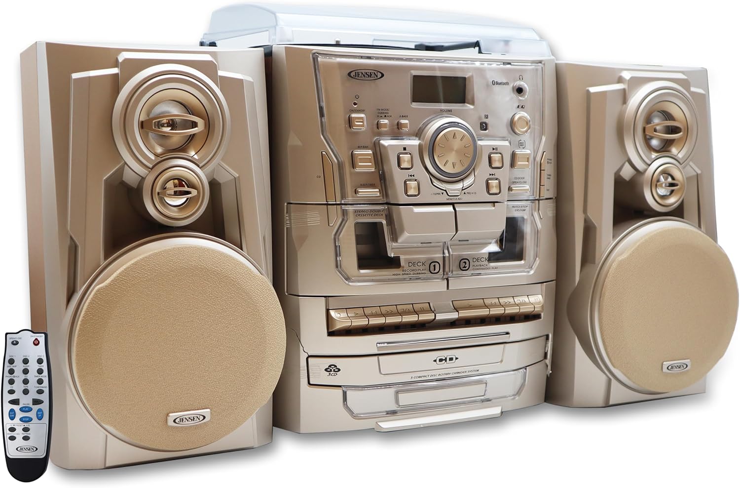 Jensen Bluetooth 3-Speed Turntable CD Player Home Stereo System