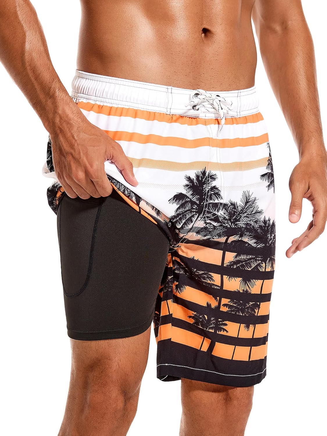 SILKWORLD Mens Swim Trunks with Compression Liner for Comfort