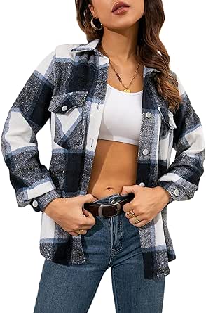 Tanming Womens Flannel Plaid Shacket for Fall Fashion Style