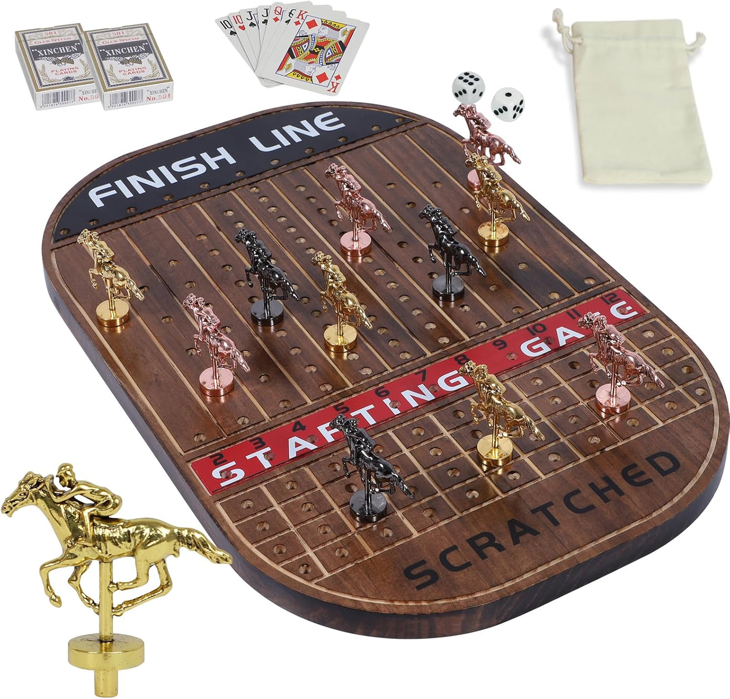 Deluxe Horse Racing Board Game with Metal Horses and Dice