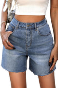 ELLEVEN Women's Raw Hem Jean Shorts - High-Waist Wide Mom Fit
