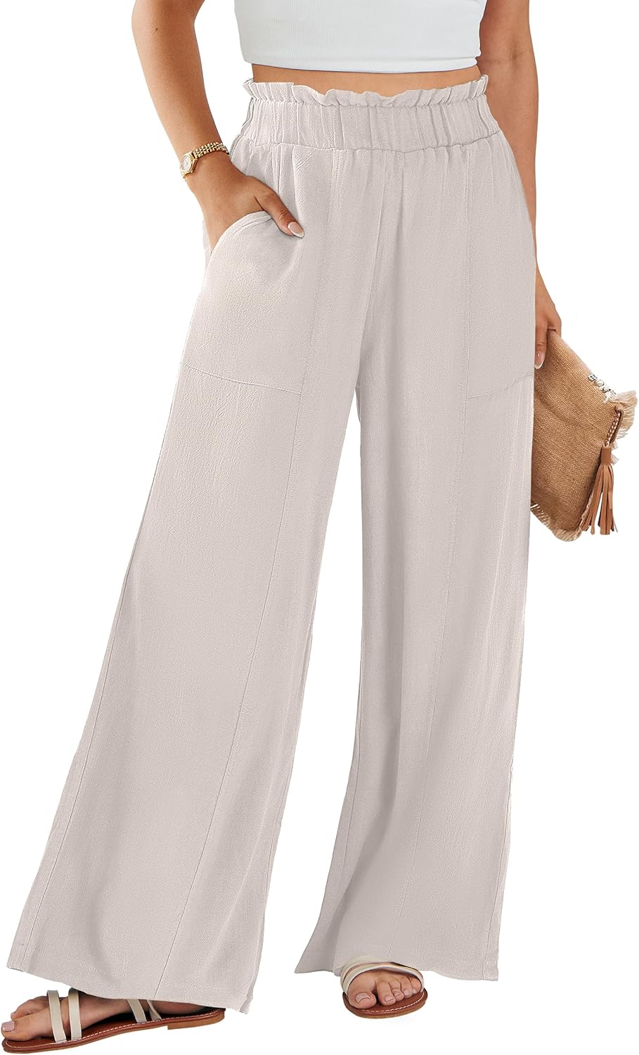 ANRABESS Womens Linen Pants for Summer Casual Beach Outfits