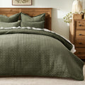 Luxury Velvet Quilt Set King Size in Moss Green - 3 Piece