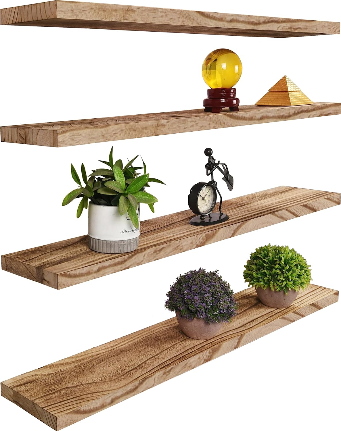 Rustic Wood Floating Shelves for Wall - Set of 4 Light Walnut