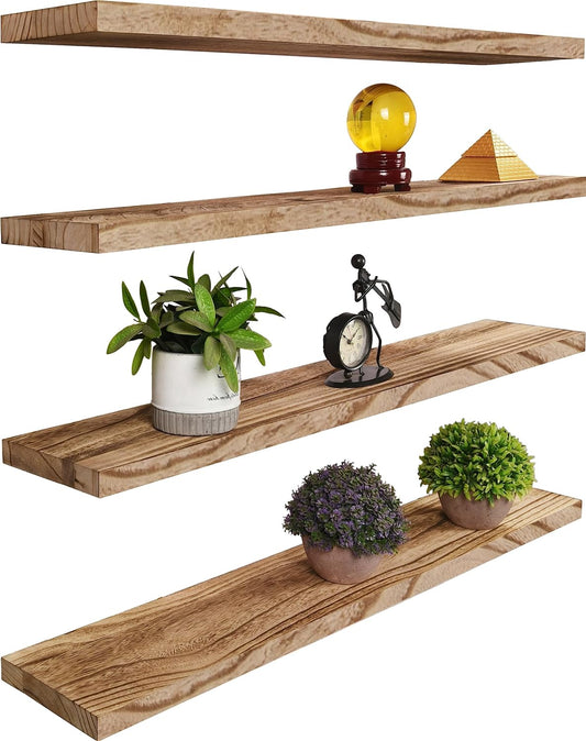 Rustic Wood Floating Shelves for Wall - Set of 4 Light Walnut
