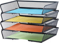 4 Tier Mesh Stackable File Trays Letter Trays - Modular Desk Organizer