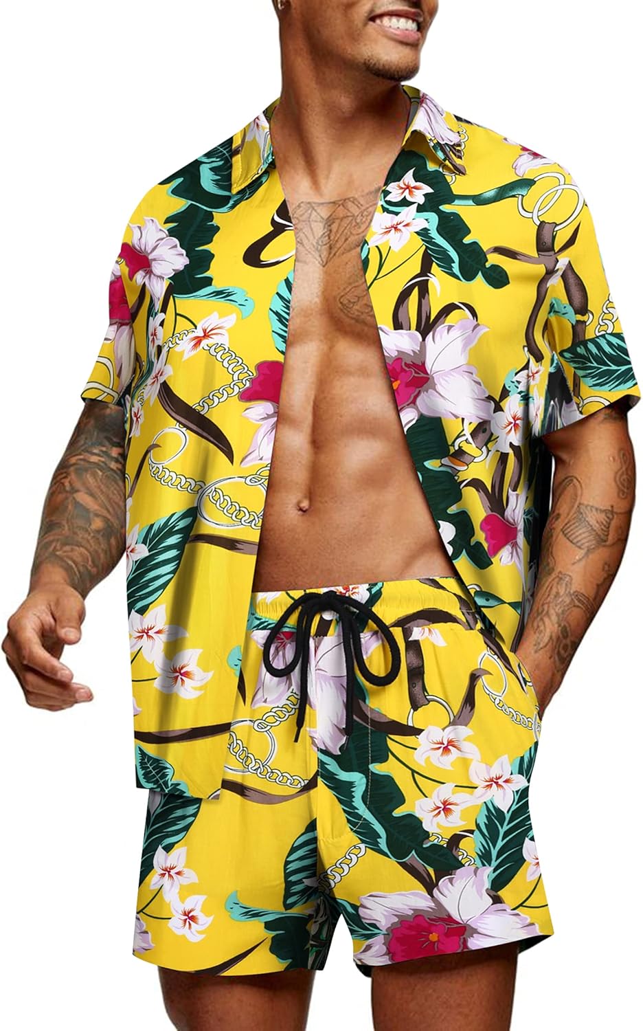 COOFANDY Men's Hawaiian Matching Set for Summer Beach Fun