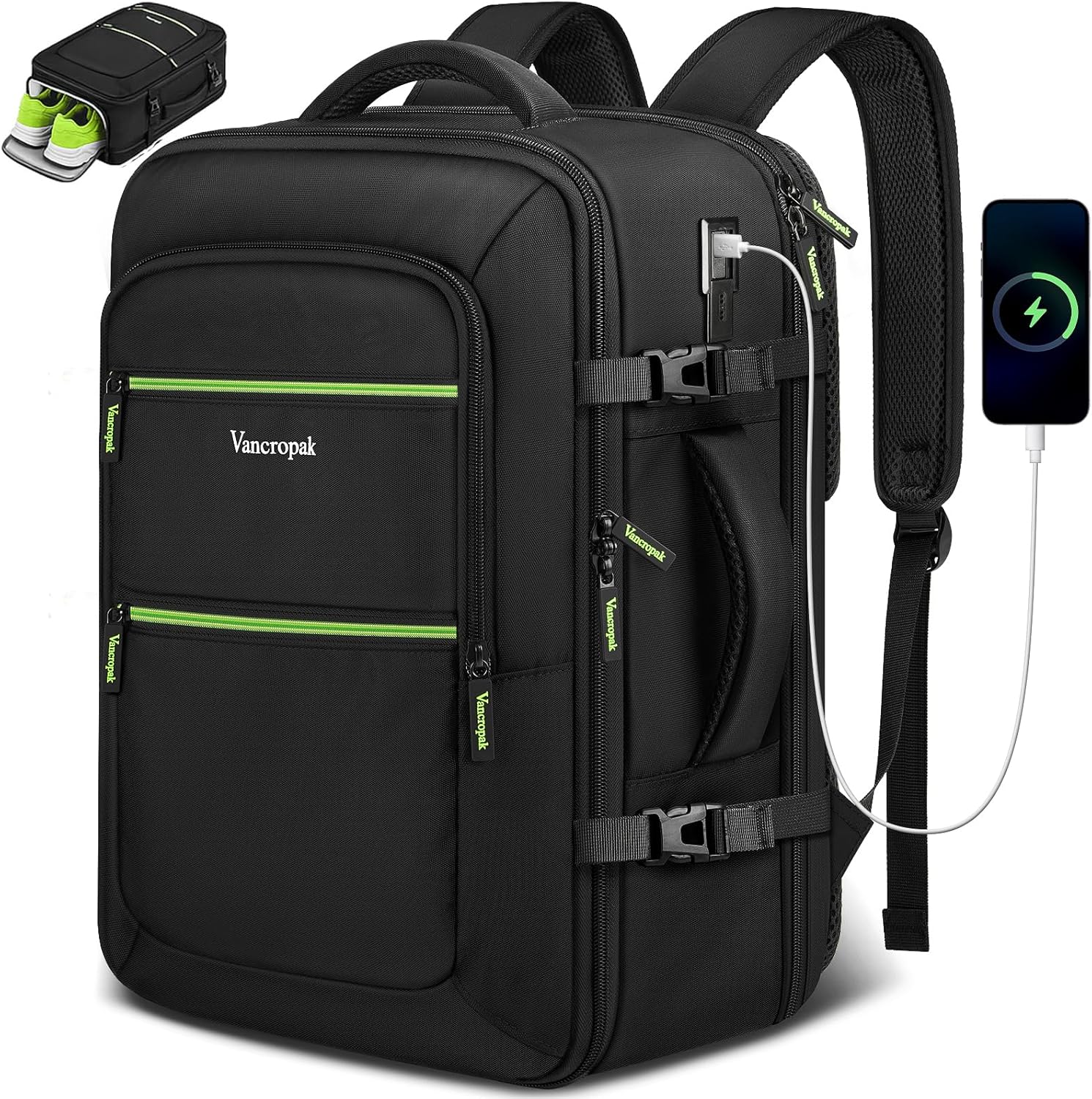 Vancropak Travel Backpack with Shoe Compartment for Easy Travel