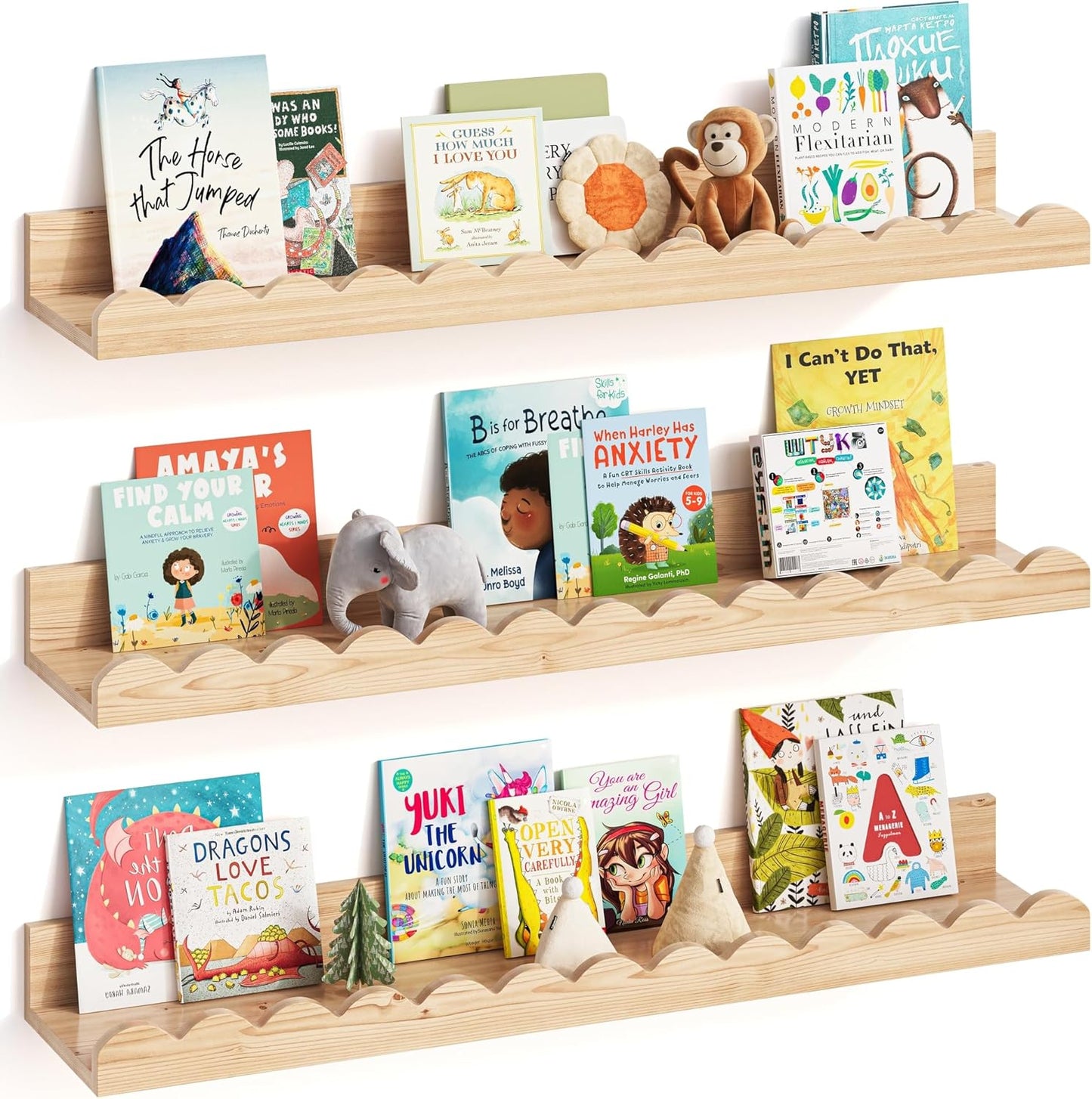 Nursery Book Shelves Set of 3 for Kids Rooms and Decor