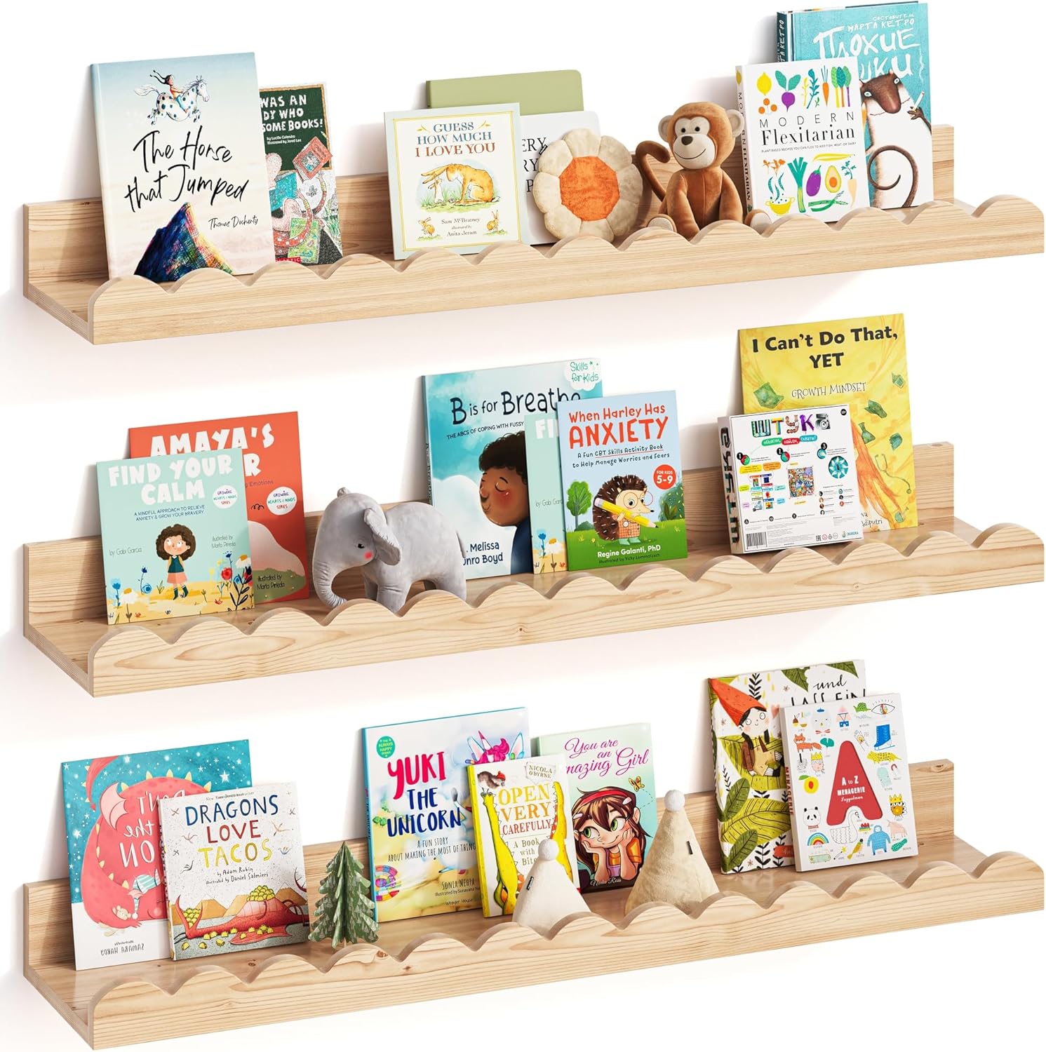 Nursery Book Shelves Set of 3 for Kids Rooms and Decor