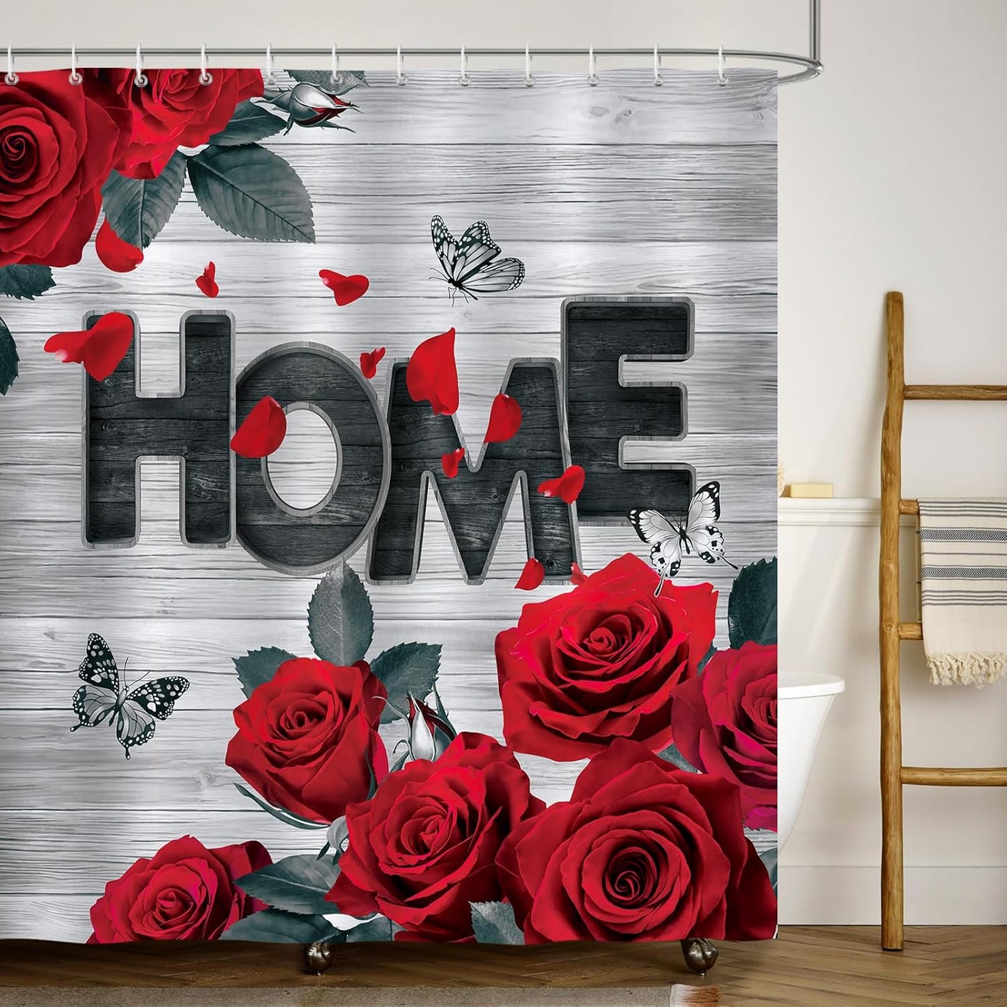 Romantic Red Rose Shower Curtain, Waterproof, 72x72 Inch
