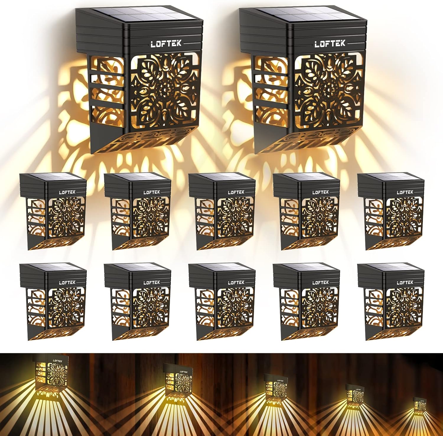 LOFTEK Solar Deck Lights - 12 Pack Outdoor Garden Lighting