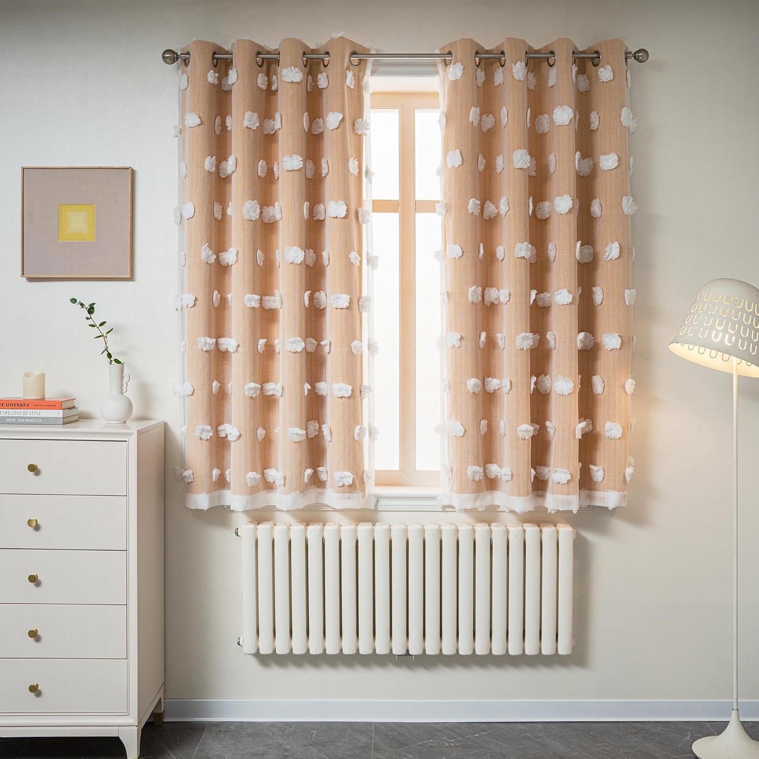 MYSKY HOME Yellow Curtains for Bedroom with Pom Pom Design