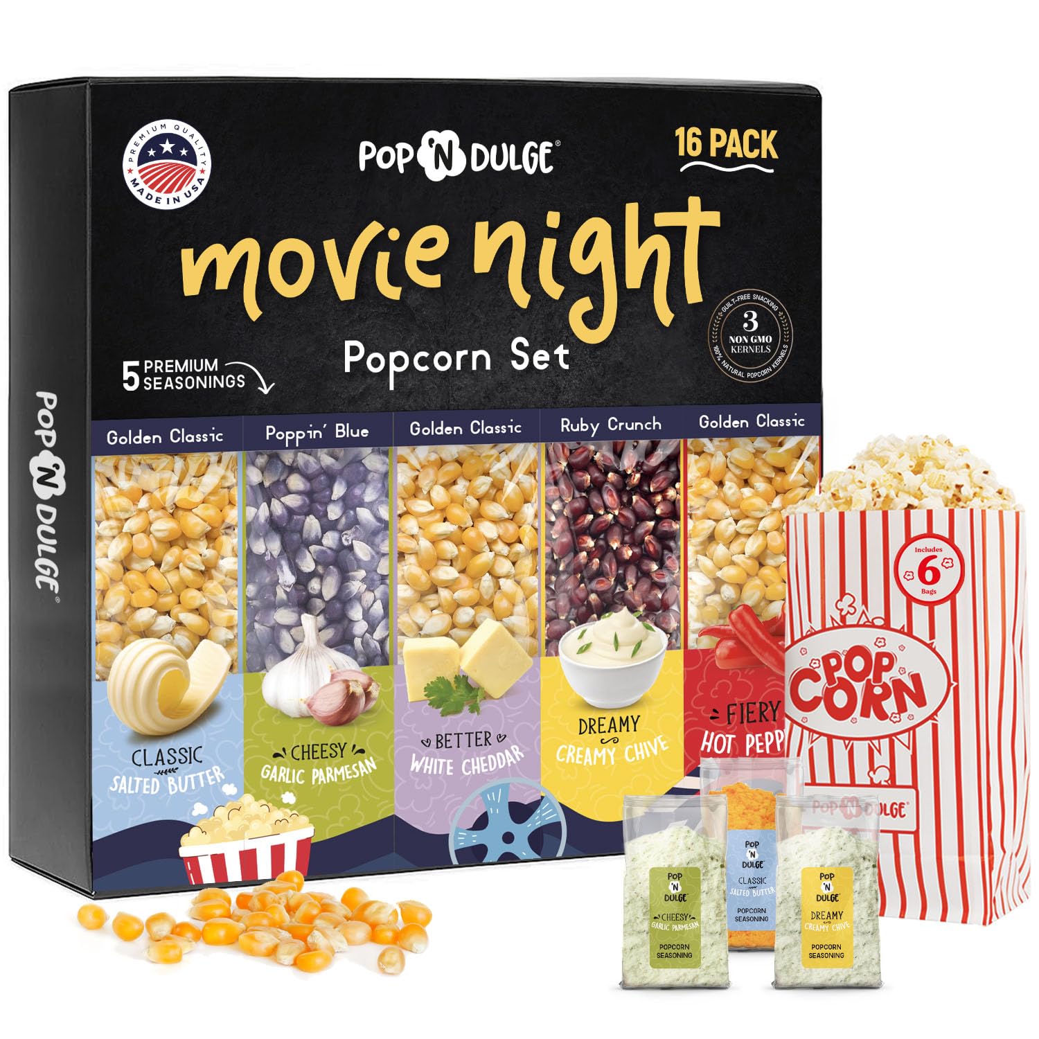 Deluxe Popcorn Kit 16 Pack - Gourmet Kernels & Seasonings