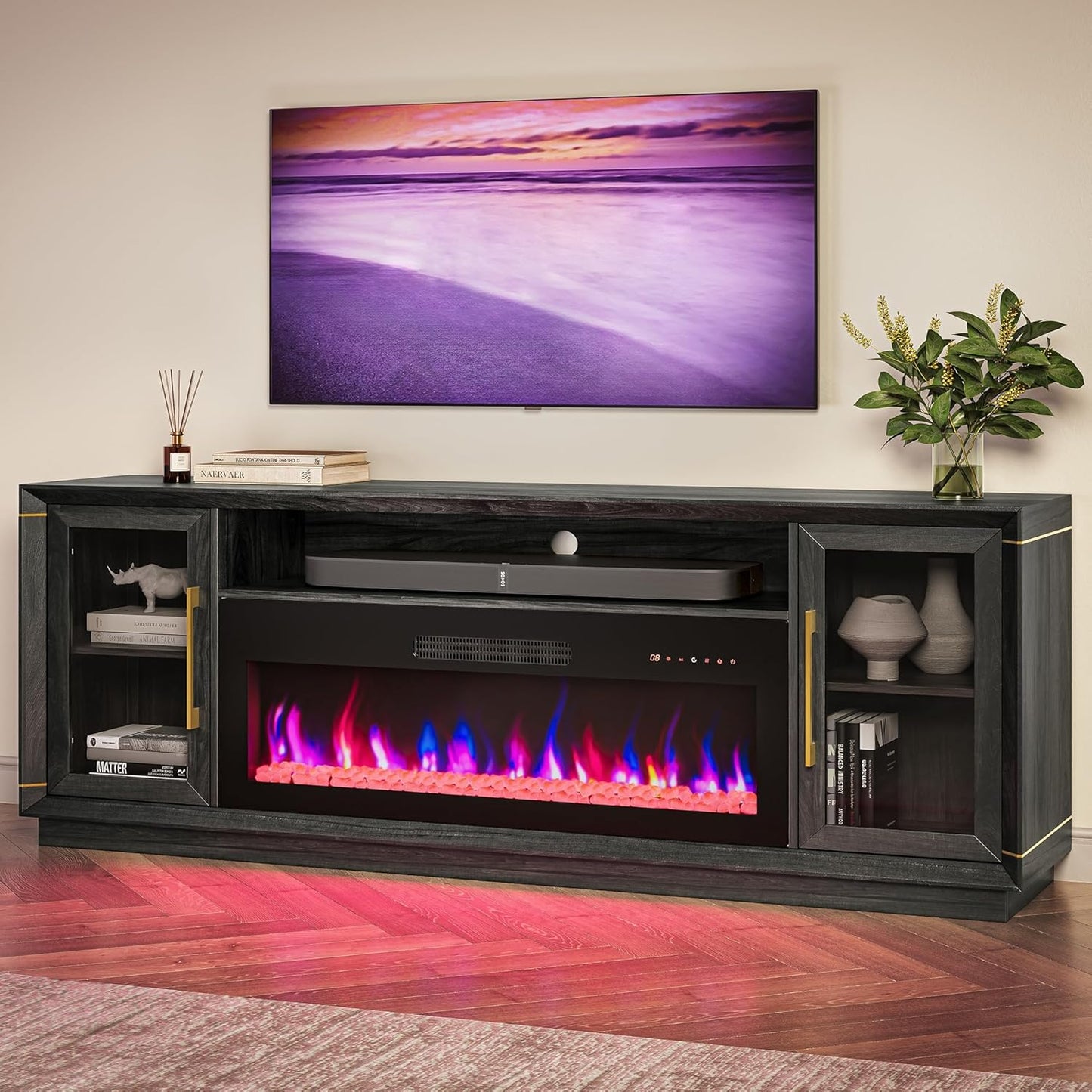 BELLEZE 74 TV Stand with Fireplace - Stylish Storage Solution