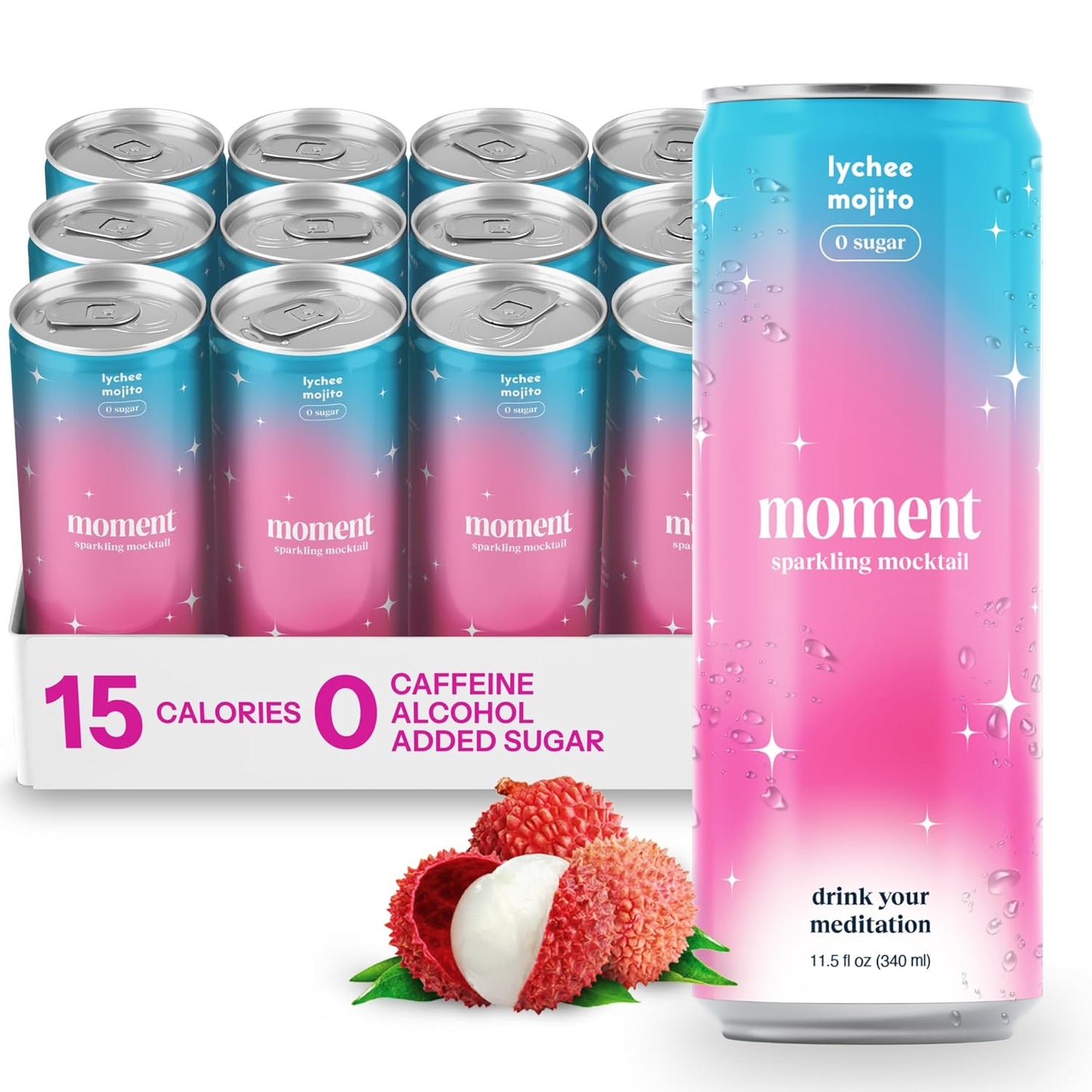 Moment Mocktails Sparkling Lychee Mojito Non Alcoholic Drink