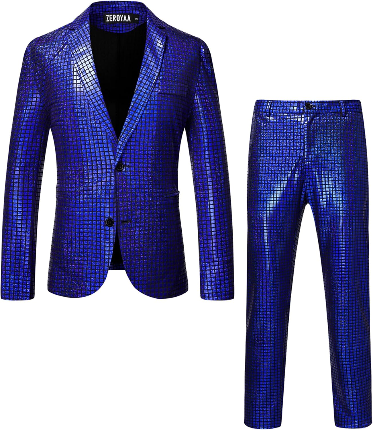 ZEROYAA Men's Metallic Shiny Suits for Party and Prom Events