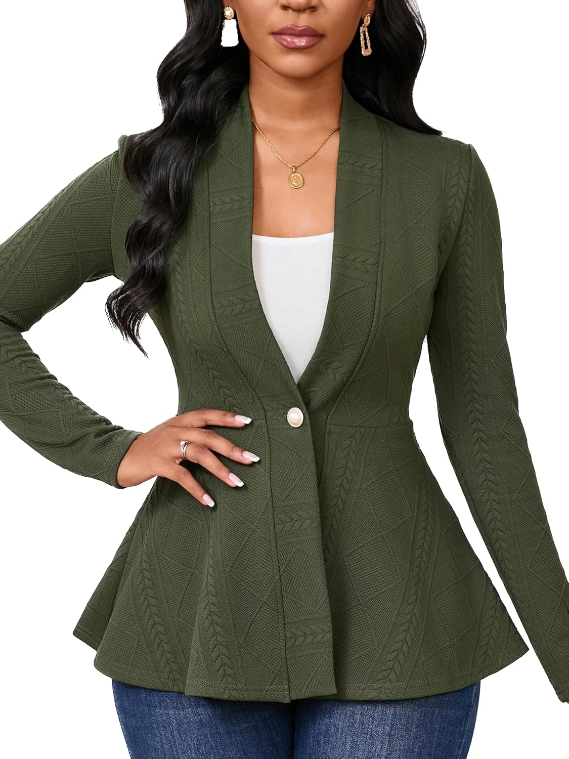 Women Casual Blazers Button Knit Lightweight Business Cardigan