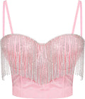 Rhinestone Tassel Tank Top Crop - Sparkling Beaded Corset