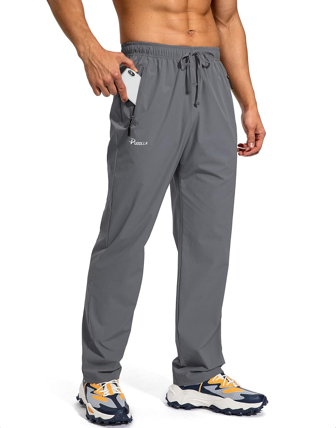 Pudolla Men's Workout Athletic Pants with Zipper Pockets