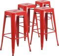 Flash Furniture Lily 4 Pack 30in Backless Red Metal Barstools