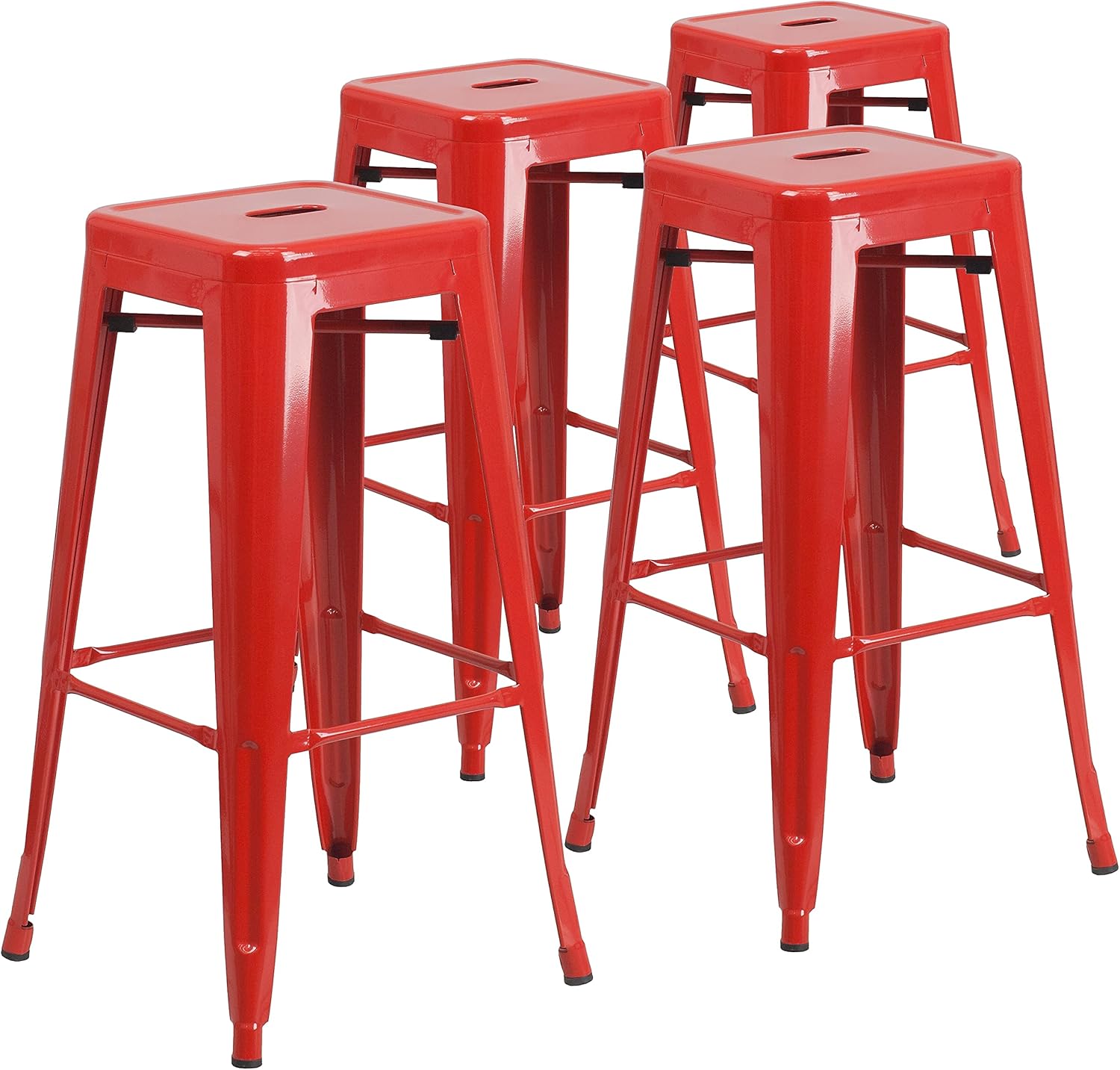 Backless Red Metal Barstool Set for Indoor-Outdoor Use