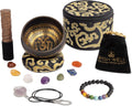 Tibetan Singing Bowl Set with 7 Chakra Stones and Lava Bracelet