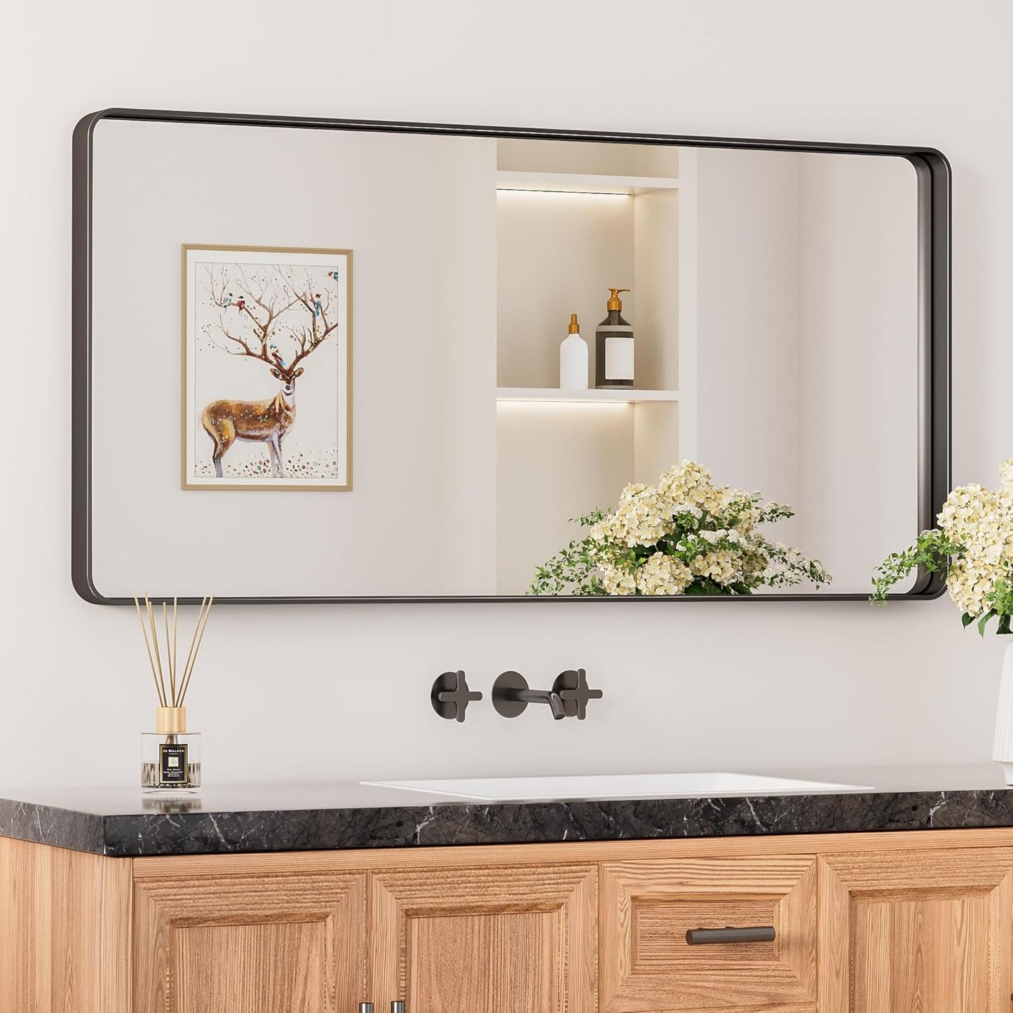 Keonjinn Black Bathroom Mirror for Over Sink, 42 x 20 Inch