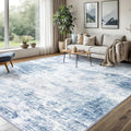 Abstract Area Rug 8x10 ft Light Blue White - Washable, Non-Slip