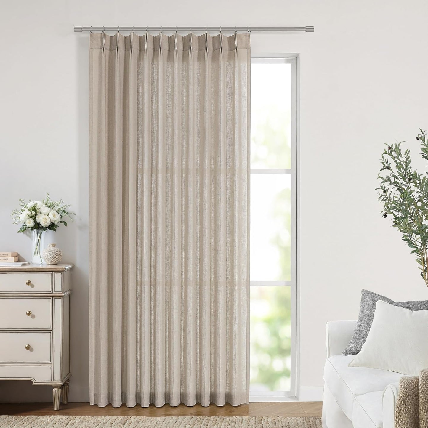 Vision Home Sand Pinch Pleated Semi Sheer Curtains for Windows