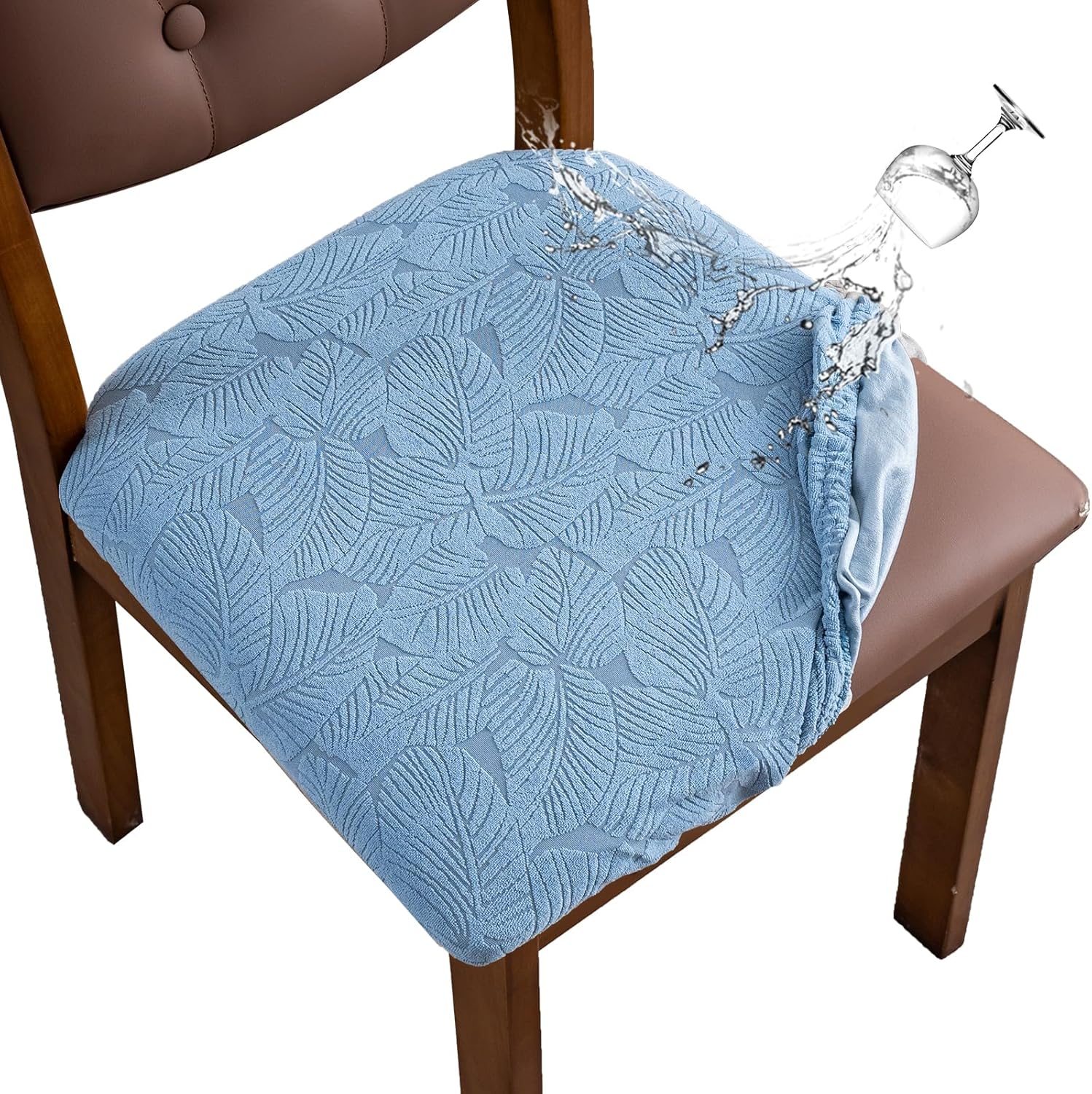 Waterproof Seat Cover for Dining Room Chairs - Light Blue 6 PCS