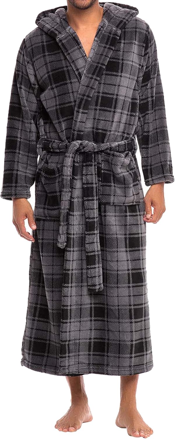 Plush Fleece Hooded Mens Bathrobe for Big and Tall Comfort