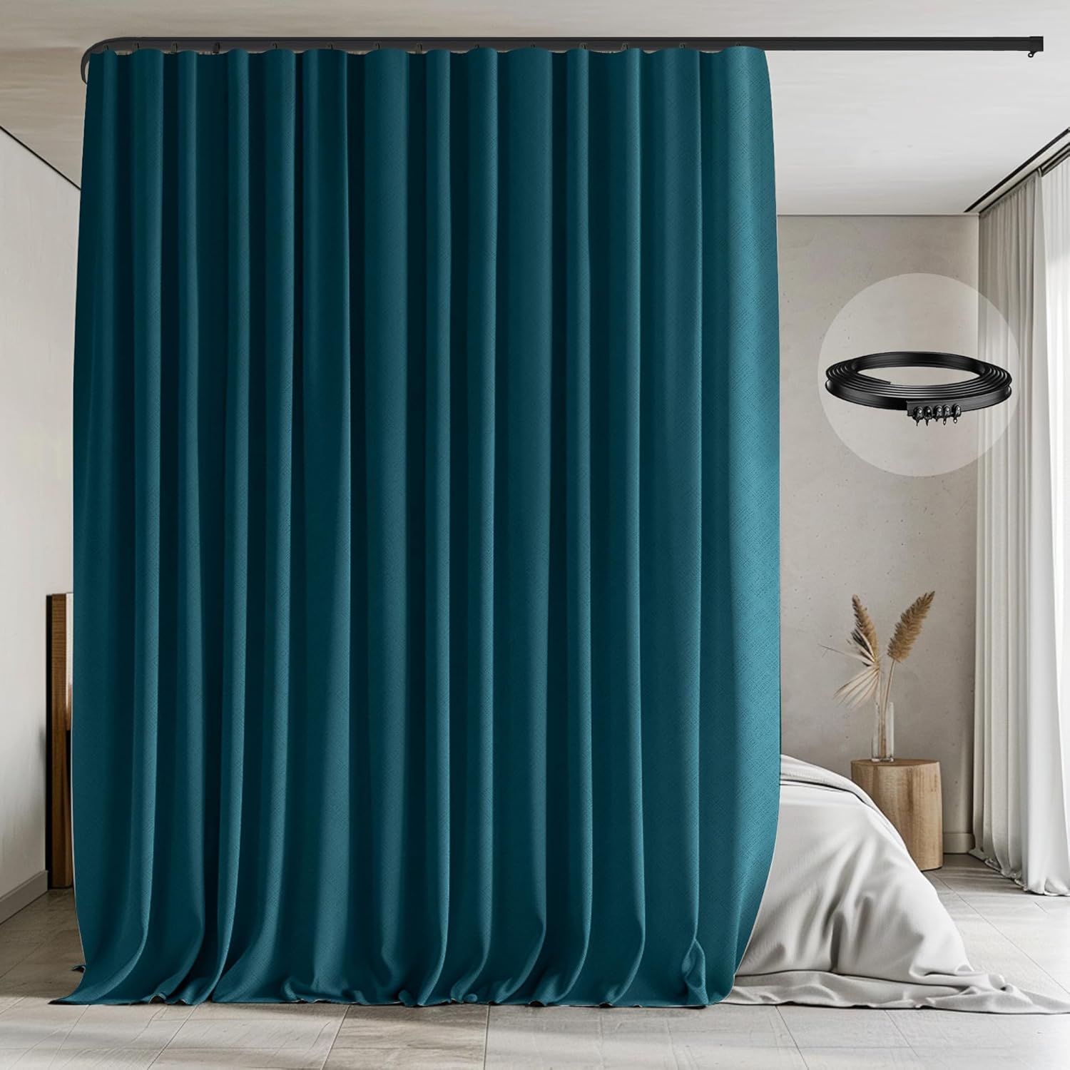 Room Divider Curtains with Flexible Ceiling Tracks for Privacy