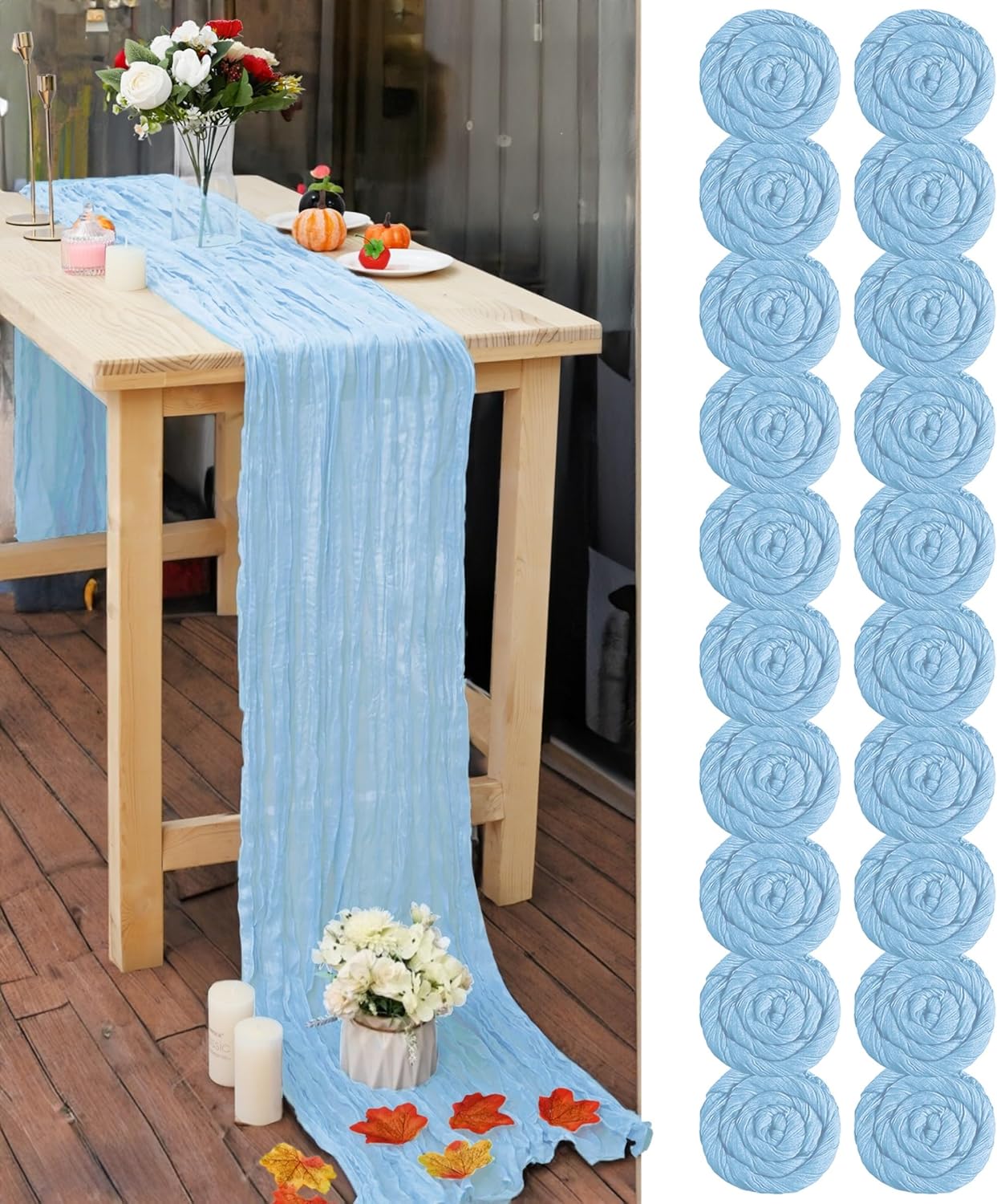 SATULGAU Baby Blue Cheesecloth Table Runner for Events