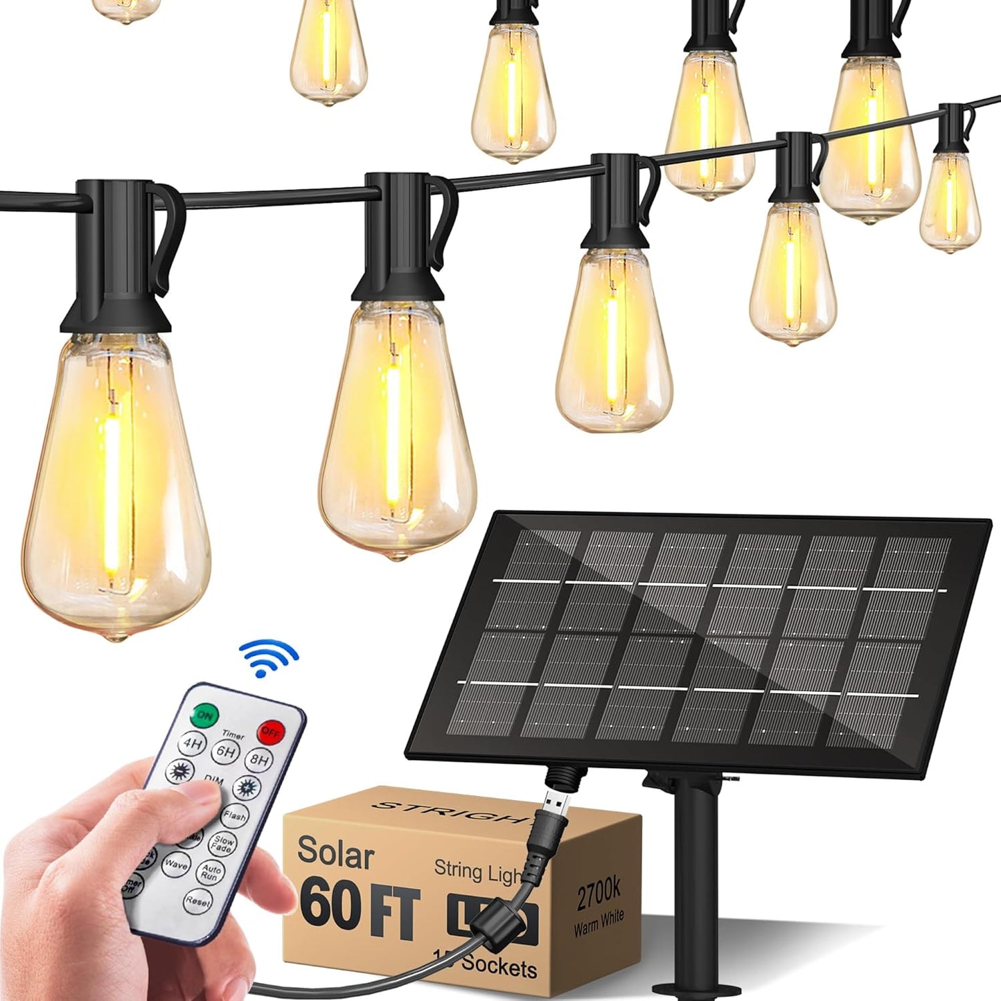 60FT Solar String Lights for Outside with Remote Control Features