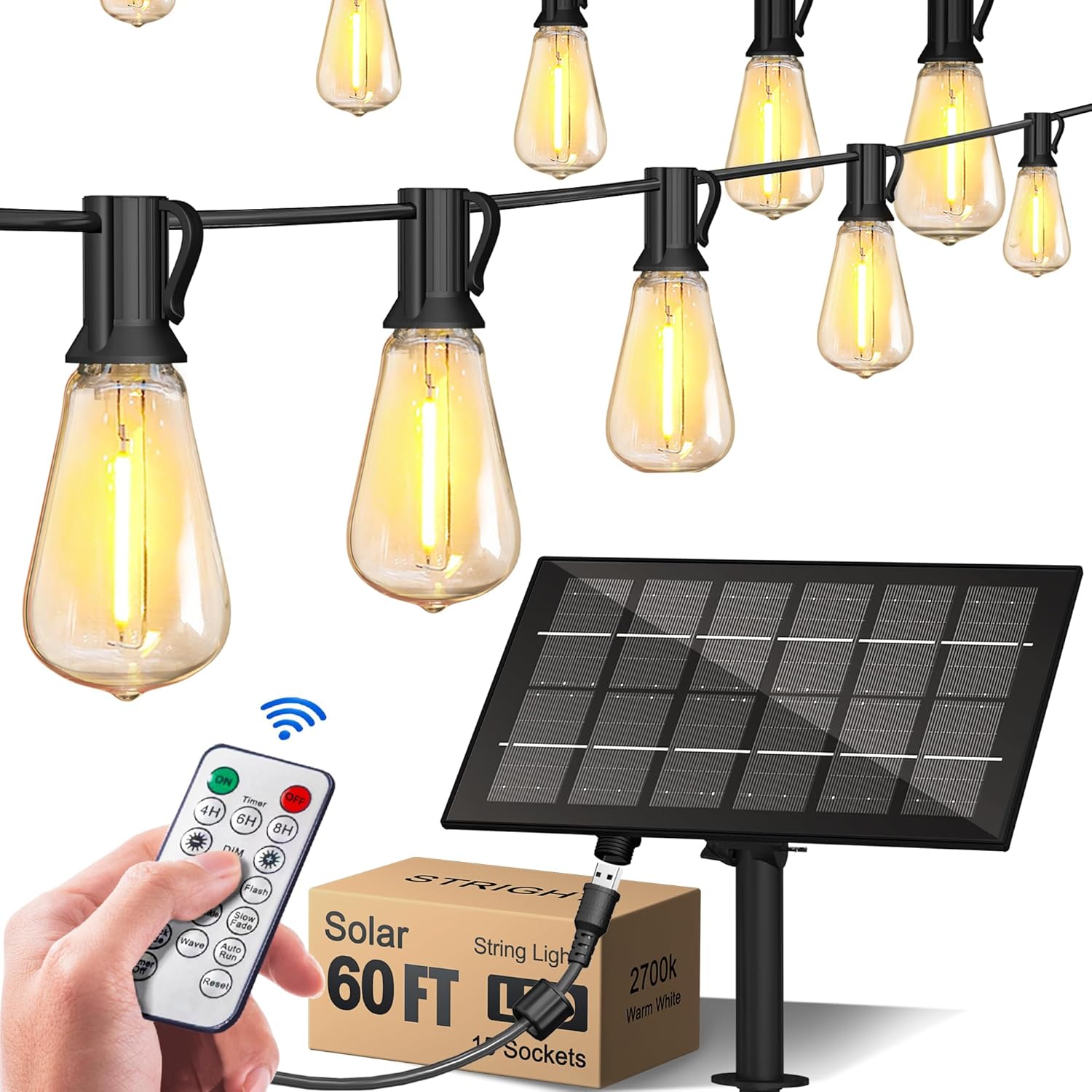 60FT Solar String Lights for Outside with Remote Control Features
