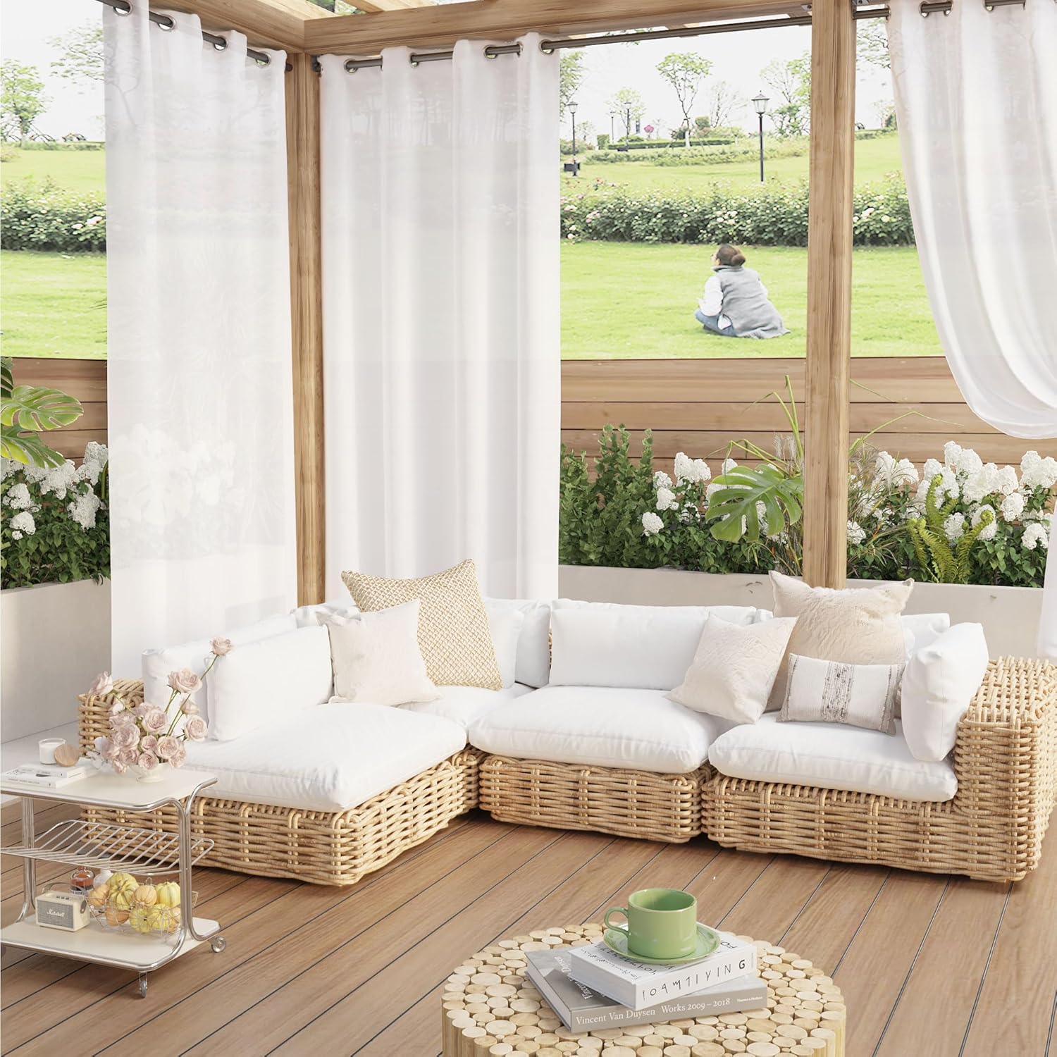 RYB HOME Outdoor Sheer Curtains for Patio Waterproof Privacy