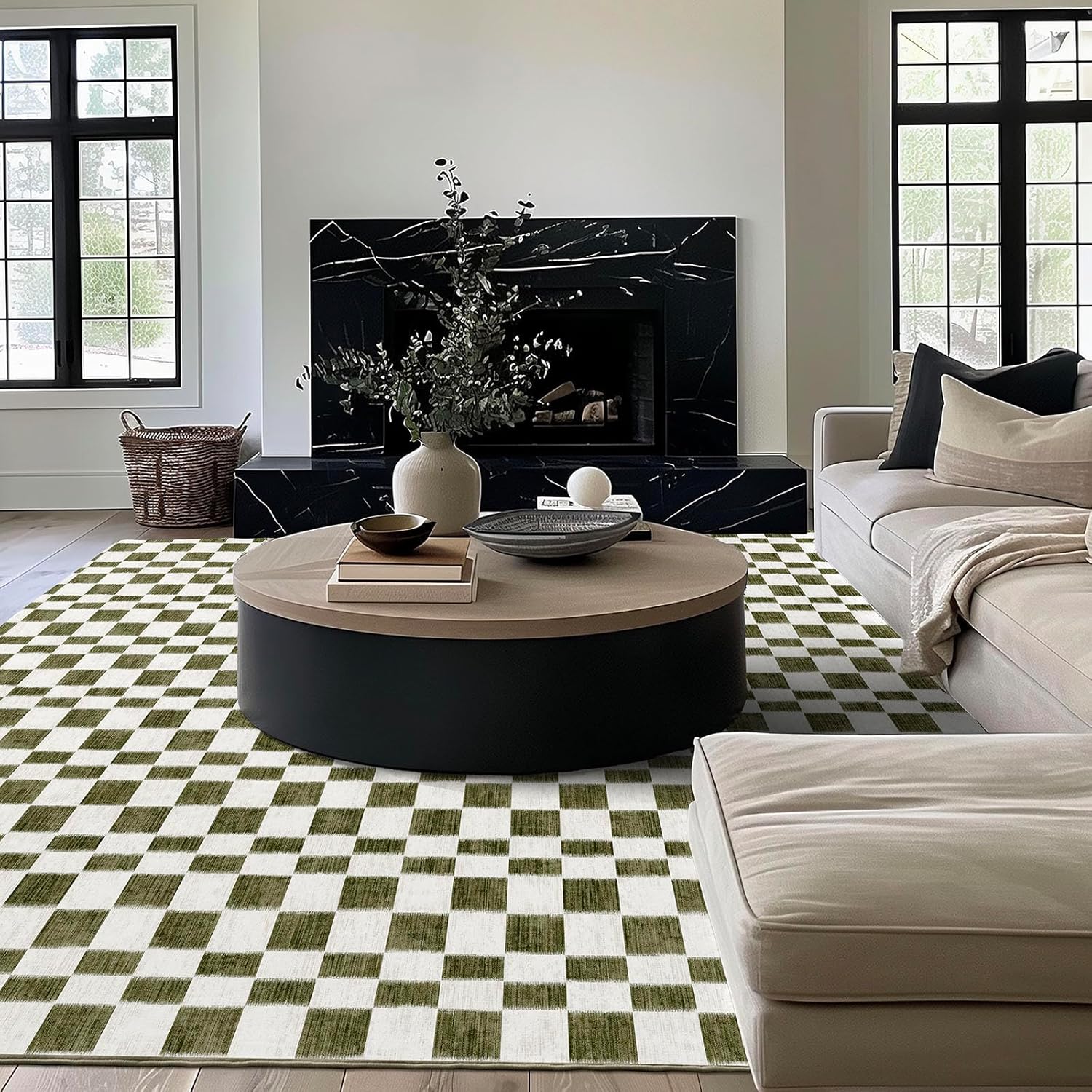 Checkered Plaid Area Rug 8x10 for Living Room and Bedroom