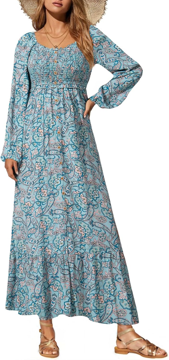 Dokotoo Fall Dresses for Women 2025 Boho Floral Maxi Dress