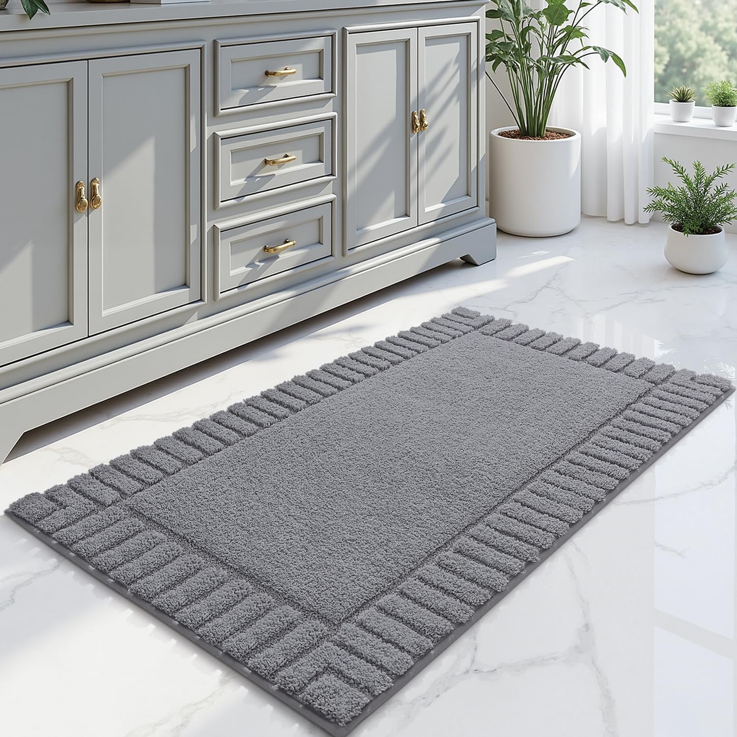 LUMI Non Slip Bathroom Rugs with Soft Plush Microfiber Design