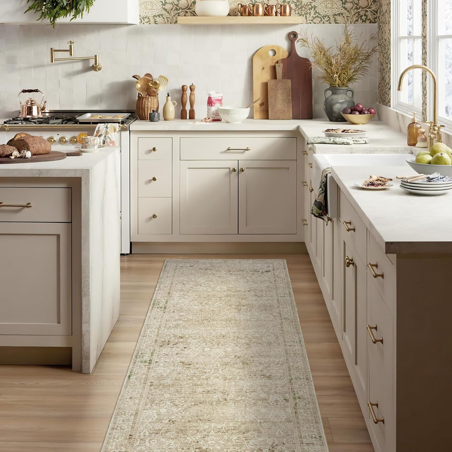 Neutral Farmhouse Hallway Rug Runner for Vintage Modern Spaces
