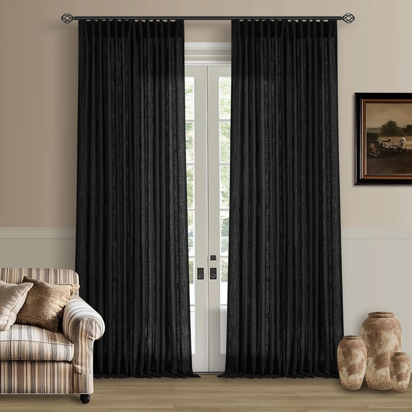 Linen Curtains 108 Inches Long for Living Room Farmhouse Style