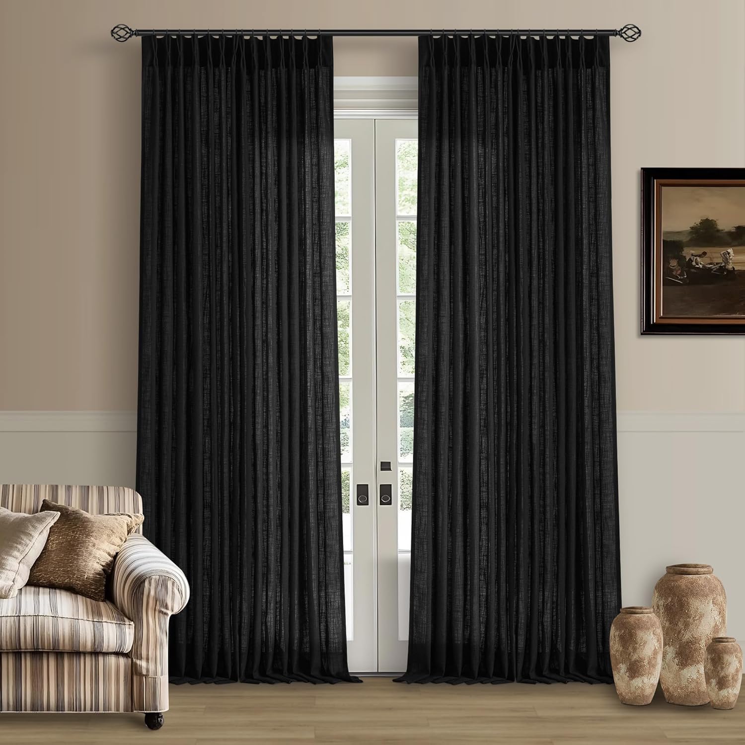 Linen Curtains 108 Inches Long for Living Room Farmhouse Style