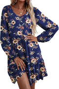 Womens Tiered Ruffle Dress V Neck Long Sleeve - Comfortable Everyday